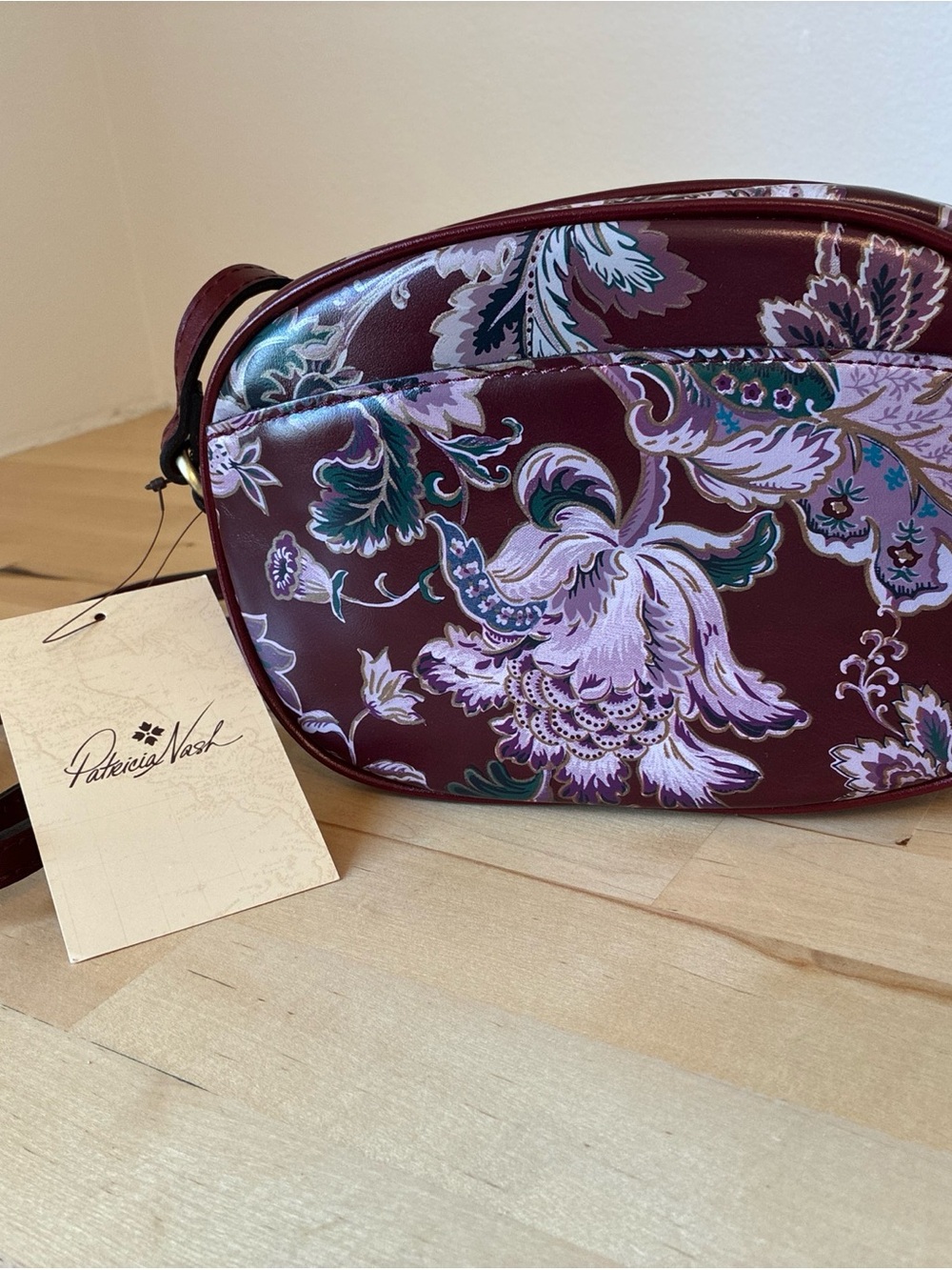 Patricia Nash Leather Wine Floral Crossbody Bag NWT
